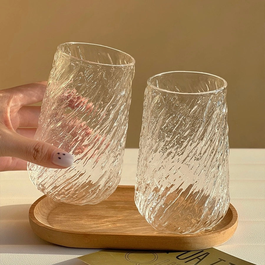 Textured Tree Pattern Glass Cup - 400ML Capacity