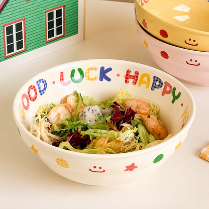 Rainbow Gingham Letter Ceramic Bowl – 2 Sizes