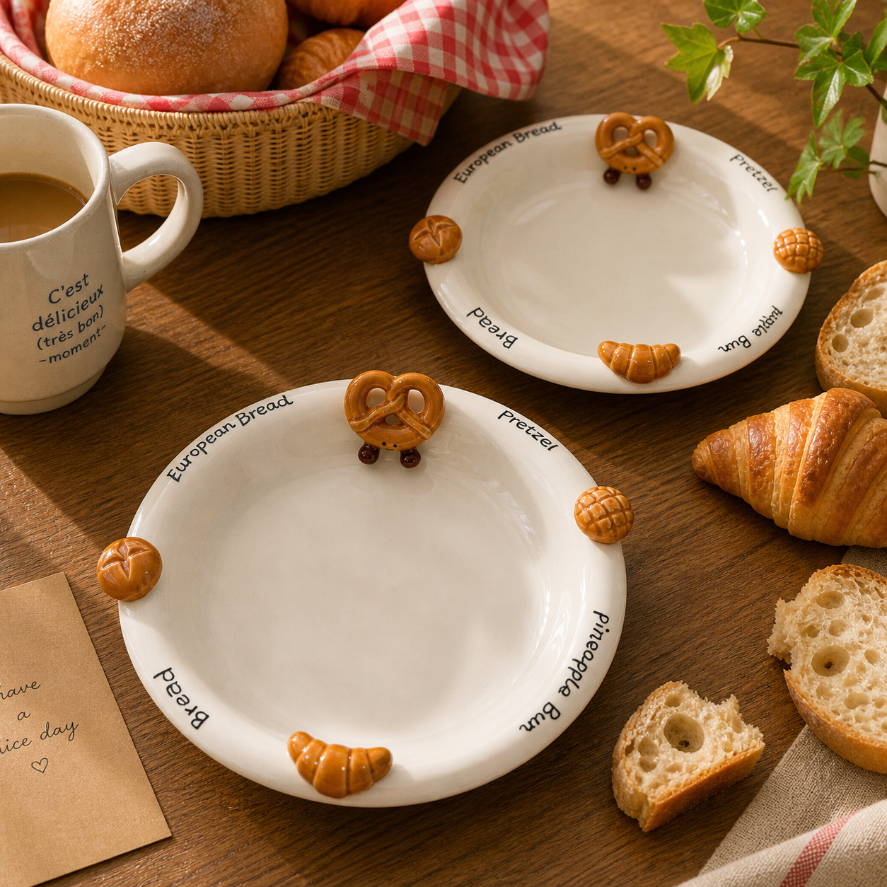 Hand-Painted 3D Bread Ceramic Deep Plate, 8.4-Inch