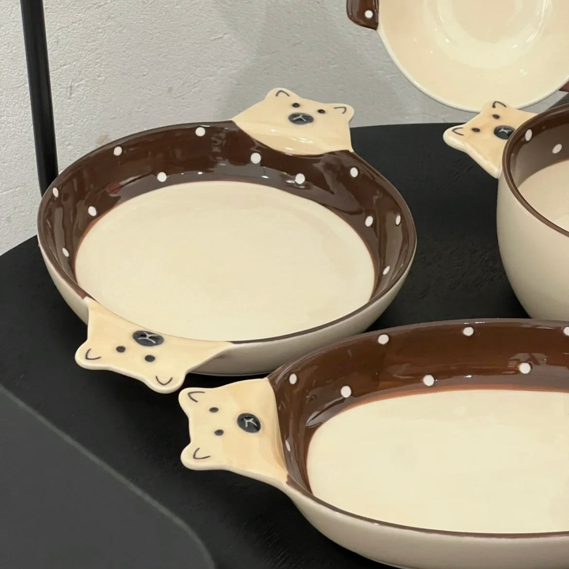 Adorable Bear Double-Handle Ceramic Plates and Soup Bowl | Hand-Painted Design