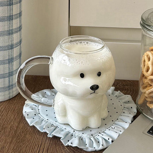 Cute Bichon Frise Glass Mug – 560ML