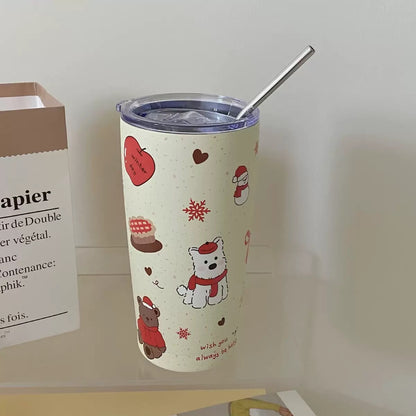 Winter Bear & Puppy Stainless Steel Travel Tumbler – 550ML