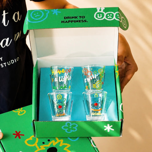 Doodle Dog Soju Shot Glass Gift Set, 70ML – Set of 4