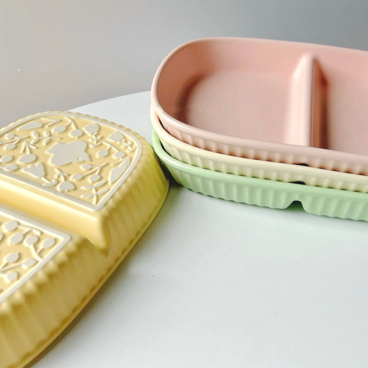 Handcrafted Macaron-Colored Ceramic 
 Divided Plate – Two-Compartment