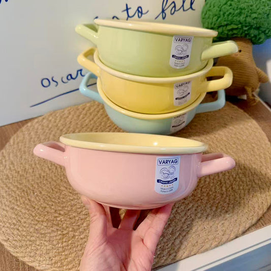 Pastel Color Ceramic Bowl with Handles - 650ML