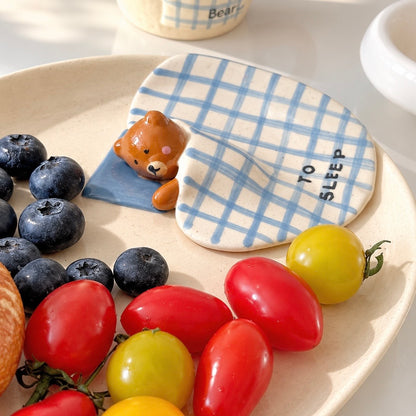 Goodnight Bear Hand-Painted Ceramic Oval Plate, 9.6-Inch