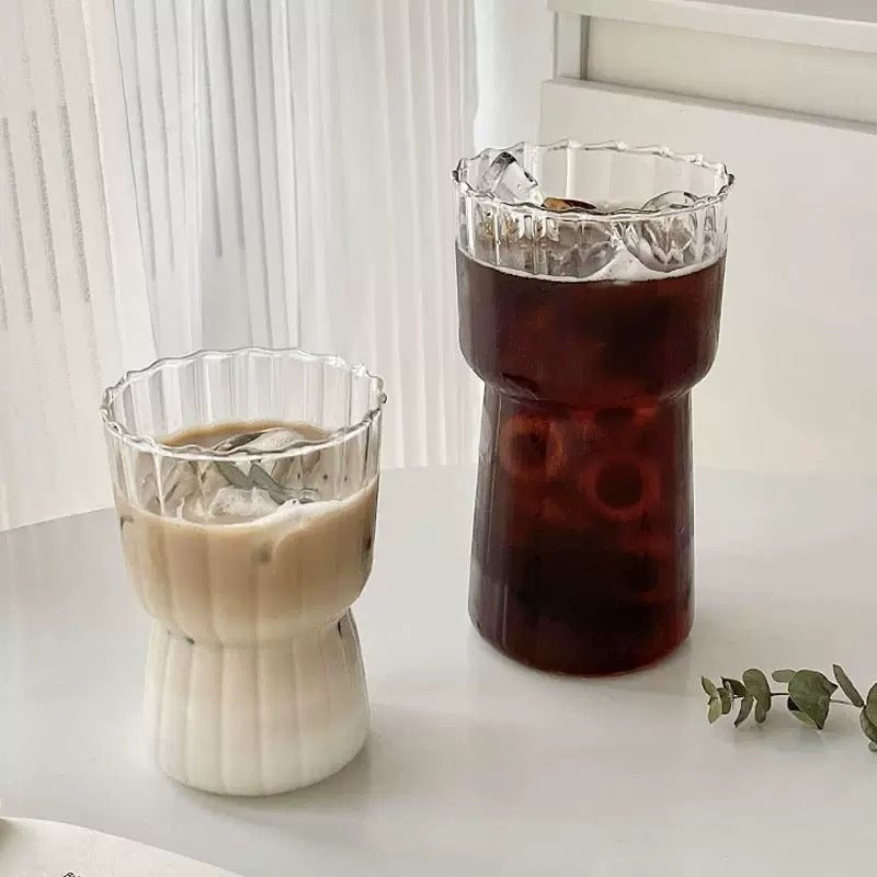 Floral ribbed glass cups with elegant wavy rim, available in 325ML and 550ML