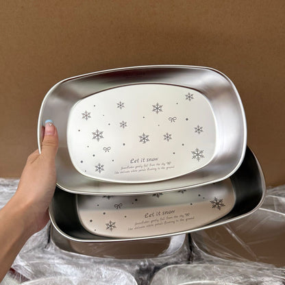 Snowflake Stainless Steel Serving Plate - 10 Inch