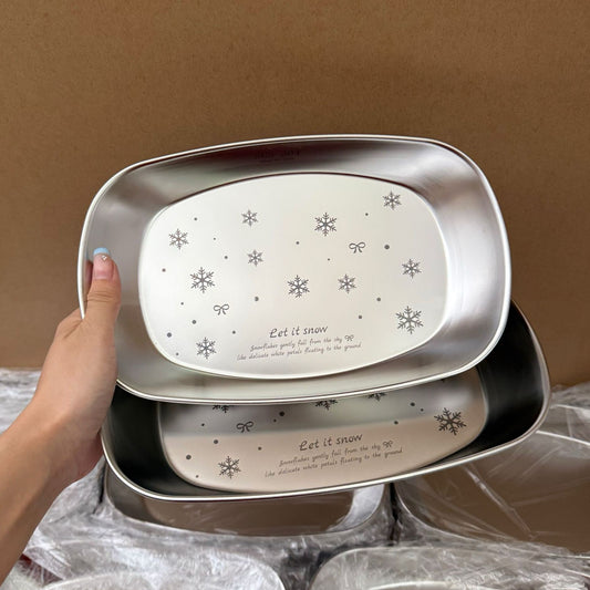 Snowflake Stainless Steel Serving Plate - 10 Inch