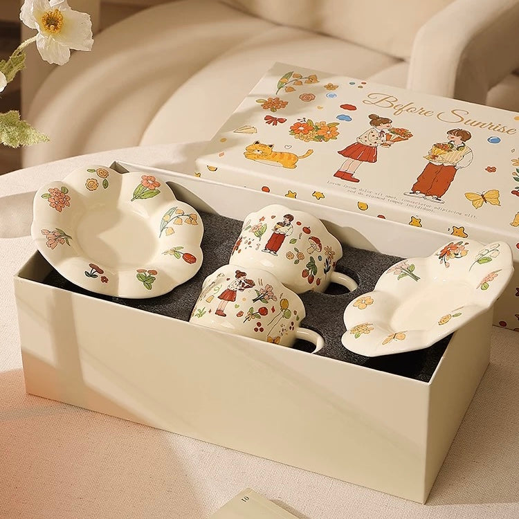 Ceramic Couple Mug Gift Set - Perfect Anniversary or Wedding Gift