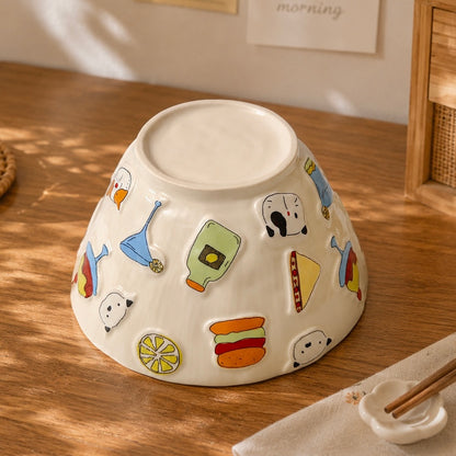 Embossed Doodle Cat Ceramic Ramen Bowl – 1100ML