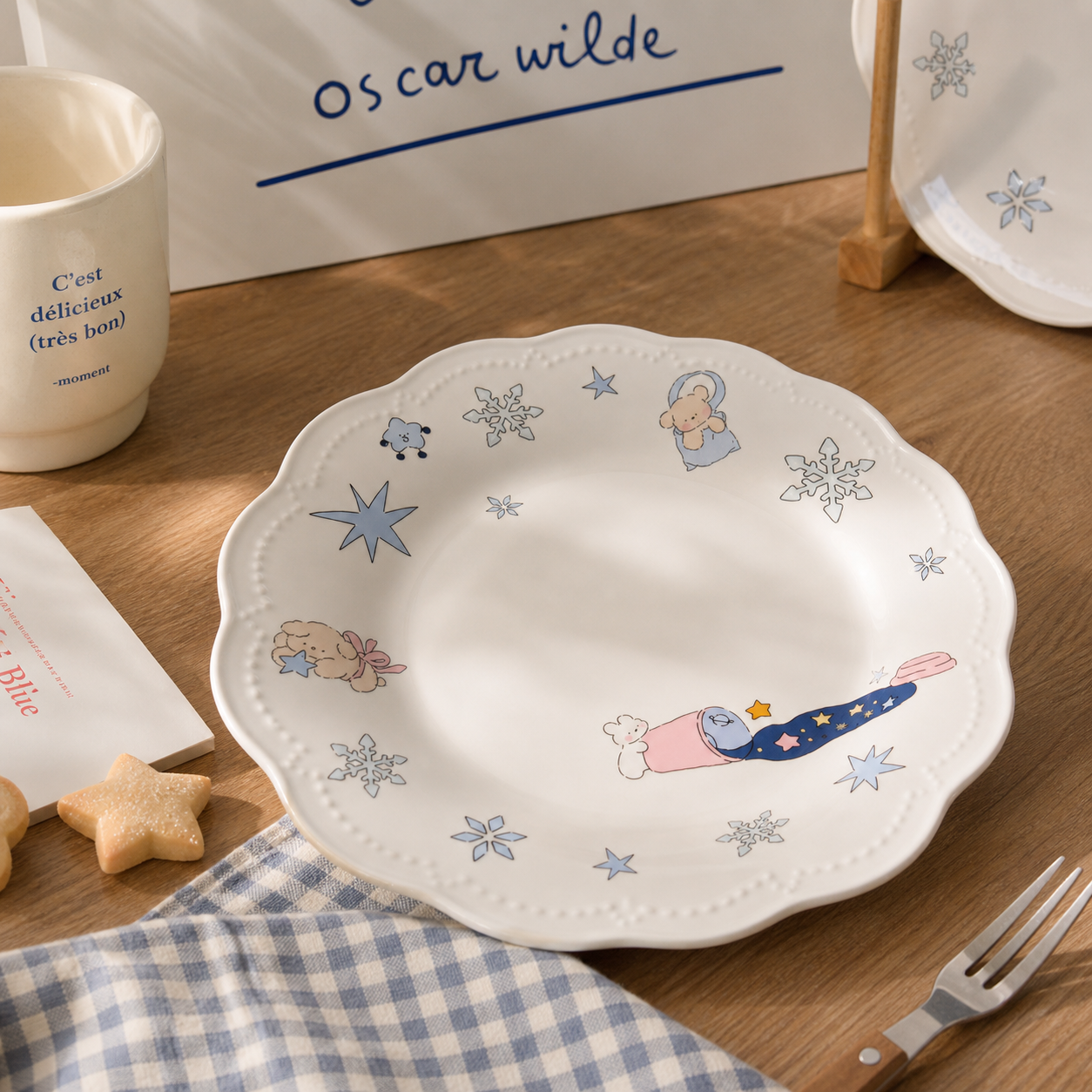 Snowflake Bunny White Porcelain Deep Plate - 8.9-Inch
