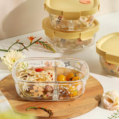 Spring Floral Glass Food Container – 800ML Bento Box