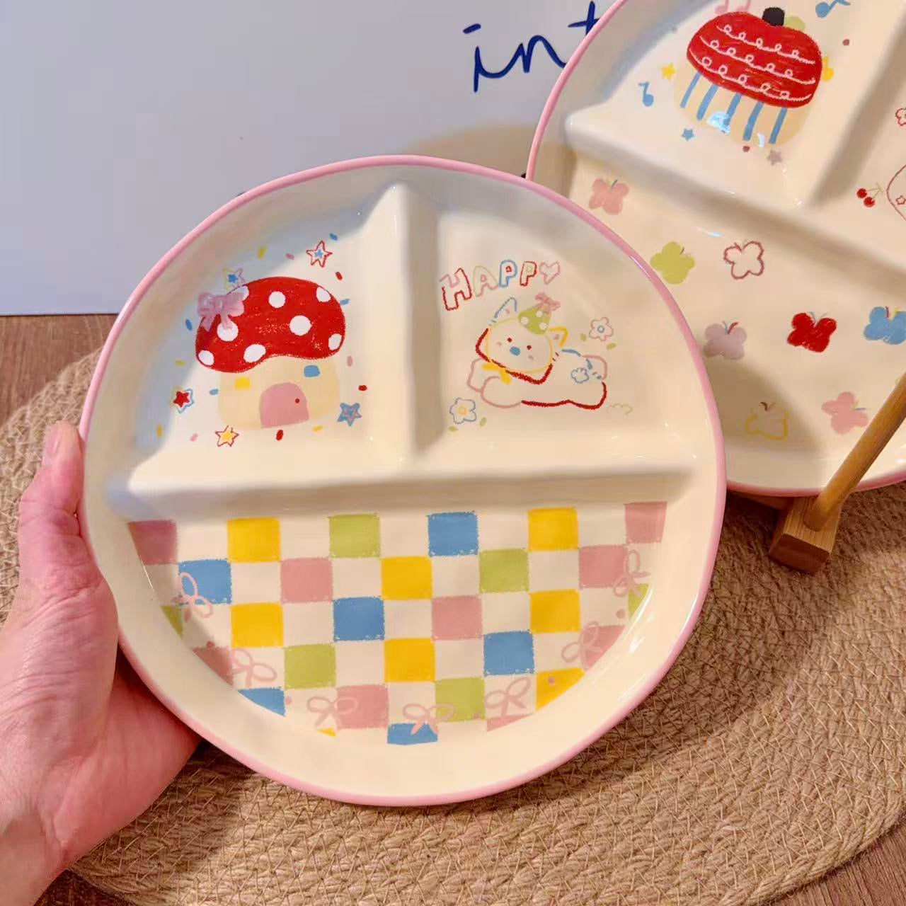 Crayon Doodle Ceramic Divided Breakfast Plate, 8-Inch