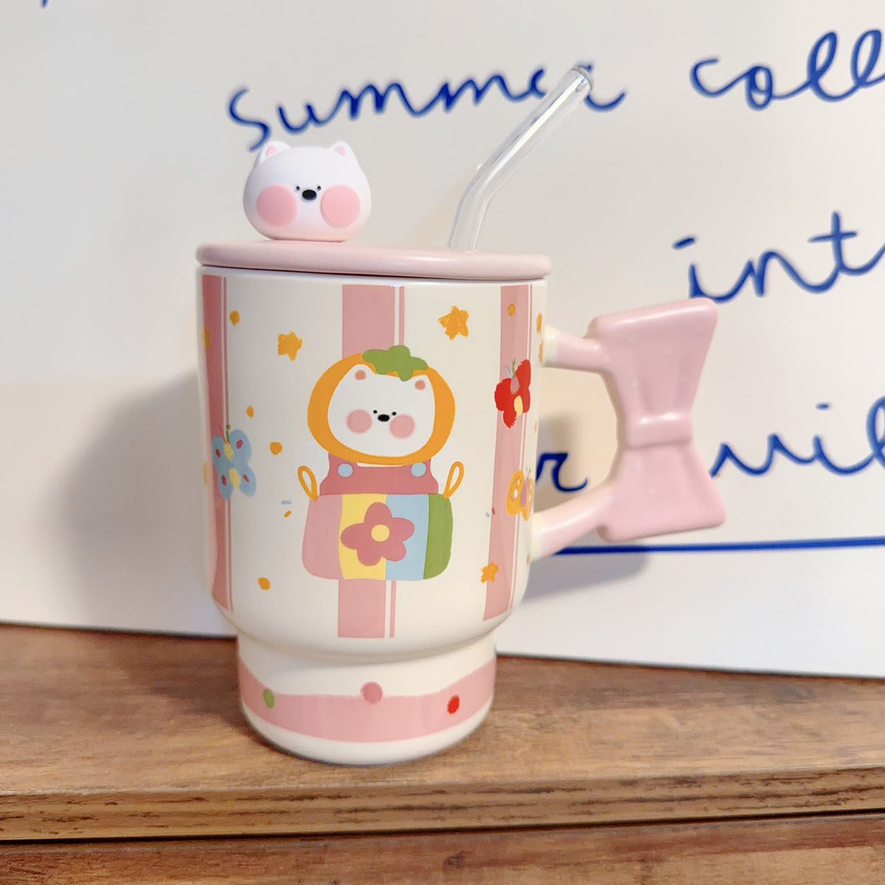 Pink Westie Ceramic Straw Mug with Lid - 400ML