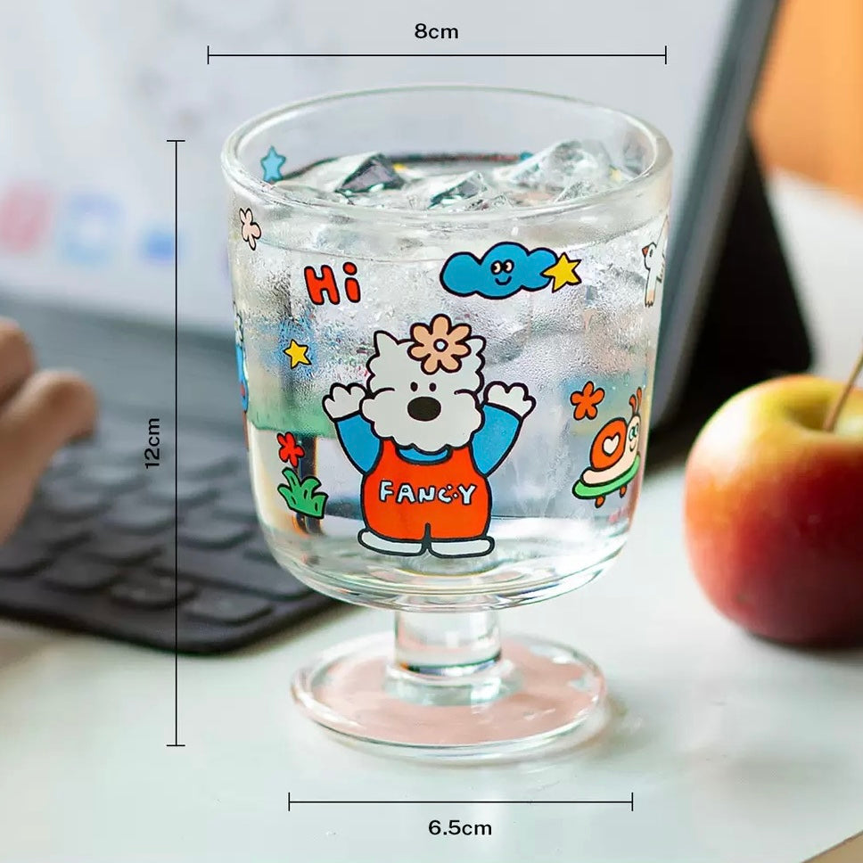 Fancy Dog & Panda Footed Glass Cup - 300ML