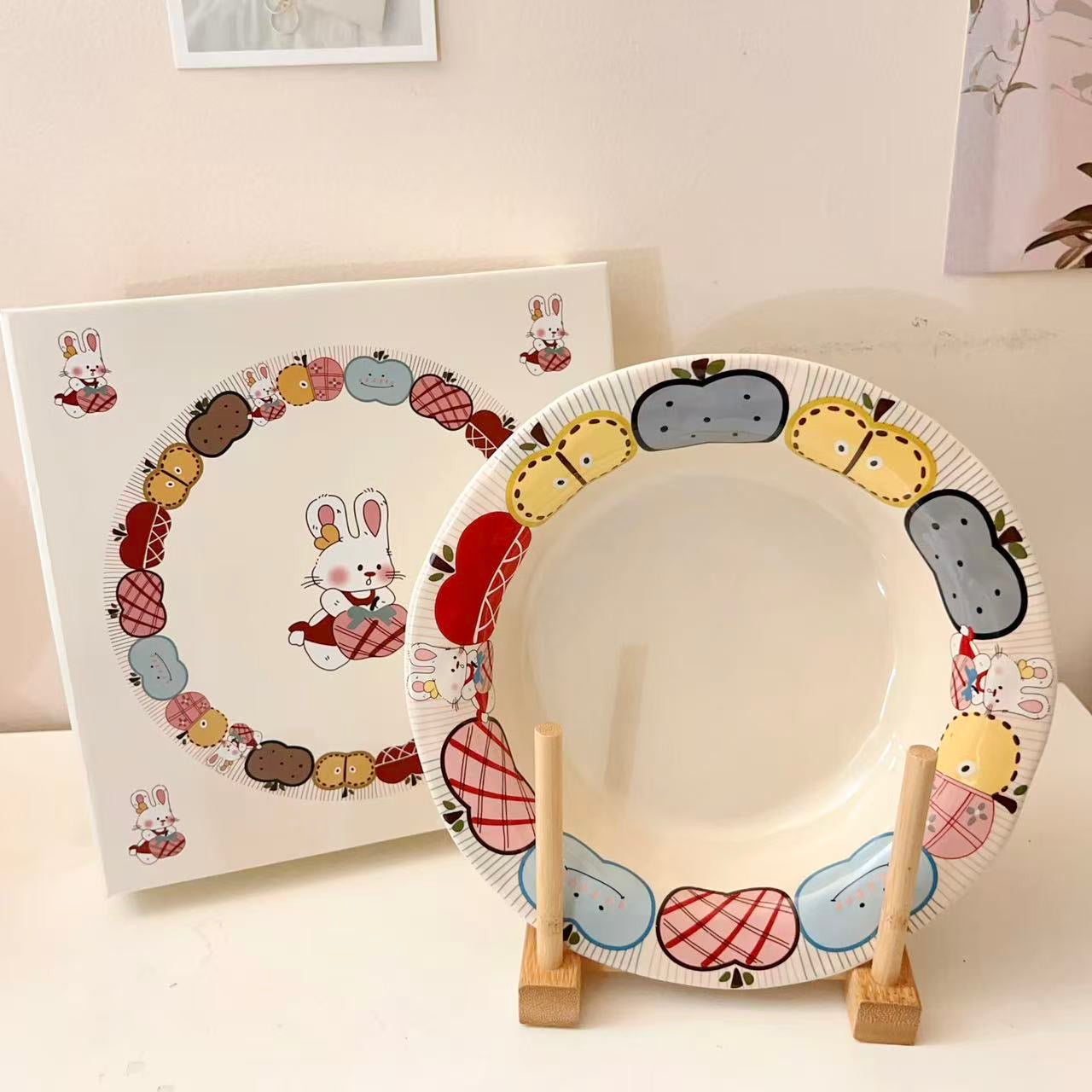 Apple Bunny Ceramic Deep Plate – 8.2 Inch