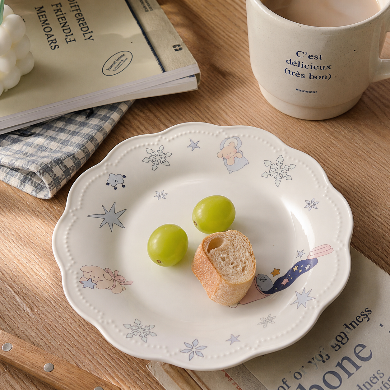 Snowflake Bunny White Porcelain Deep Plate - 8.9-Inch