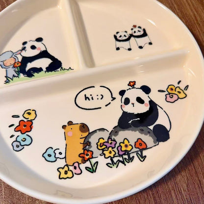 Panda Family Ceramic Divided Breakfast Plate, 8.3-Inch