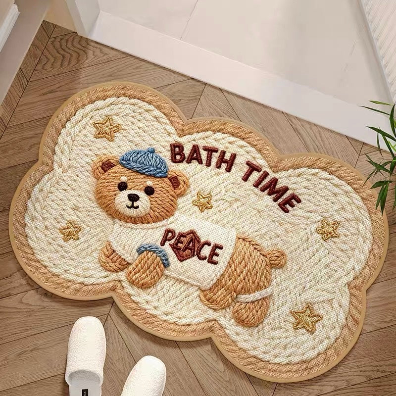 Bath Time Bear Linen Woven Absorbent Bathroom Rug – 40x60cm / 50x80cm