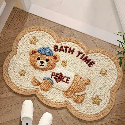 Bath Time Bear Linen Woven Absorbent Bathroom Rug – 40x60cm / 50x80cm