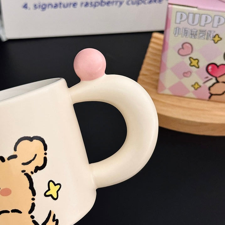 Adorable Puppy Couple Ceramic Mug – 380ml Cute Gift Box Set