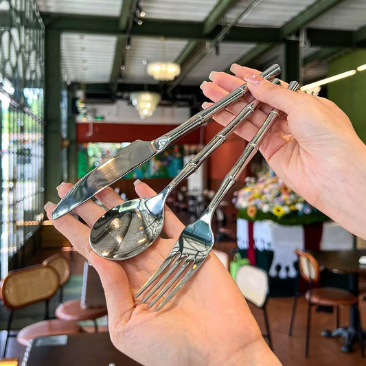 Bamboo Handle Stainless Steel Flatware Set - Set of 3