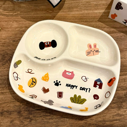 Moon Dog Series 3-Compartment Divided Plate, 8-Inch