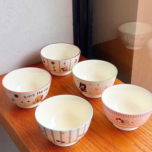 Cute Animal Party Ceramic Cereal Bowl - 5 Designs, 350ML