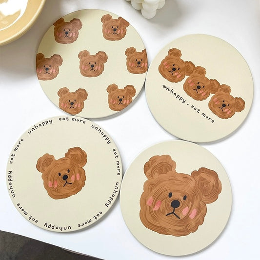 Adorable Emo Bear Ceramic Pot Mat - Heat Insulation and Instant Absorption, Easy to Clean