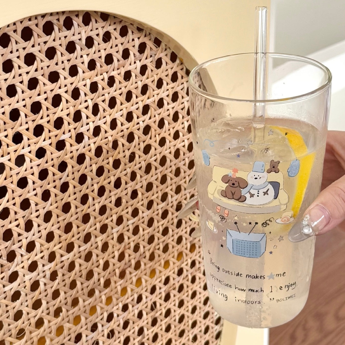 Winter Snowman Glass Cup with Straw – 400ML