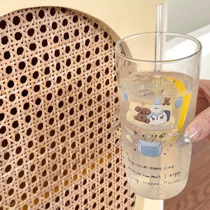 Winter Snowman Glass Cup with Straw – 400ML