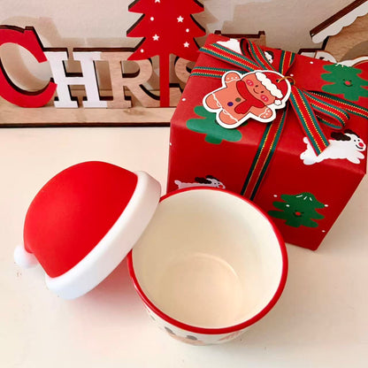 Santa Hat Ceramic Mug with Silicone Lid, 230ML | Christmas Gift