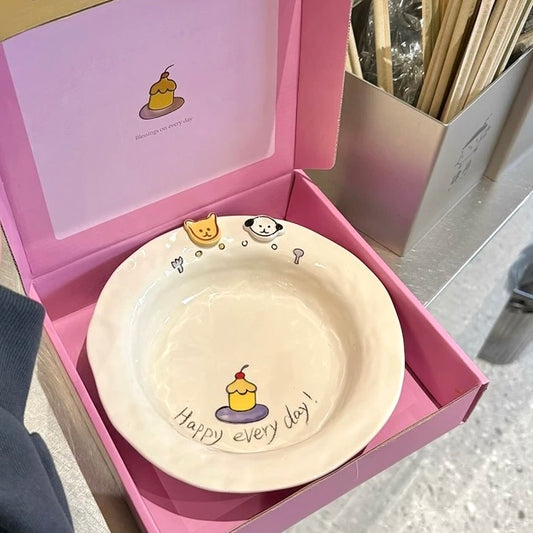 Button Puppy Deep Ceramic Plate | Gift Box Included
