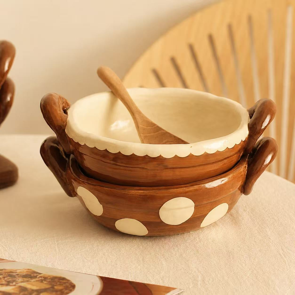 Vintage Handcrafted Ceramic Ramen Bowl with Handles - 800ML