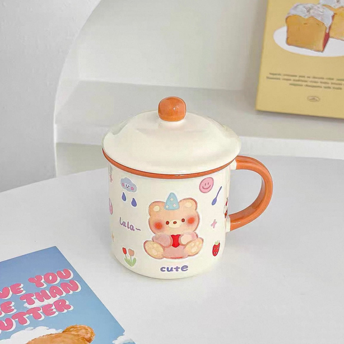 Cute Bear Ceramic Mug with Lid – 400ML Capacity