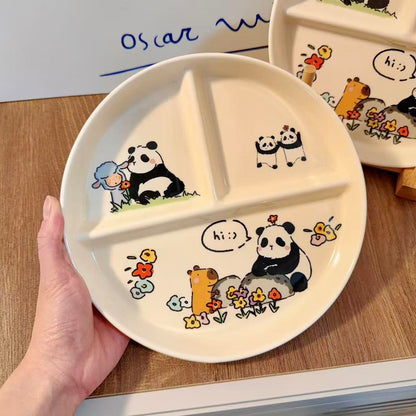 Panda Family Ceramic Divided Breakfast Plate, 8.3-Inch