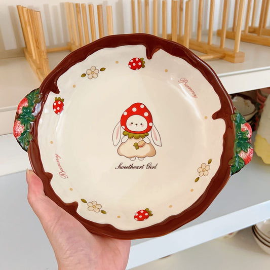 Chocolate Strawberry Bunny Ceramic Plate, 9-Inch