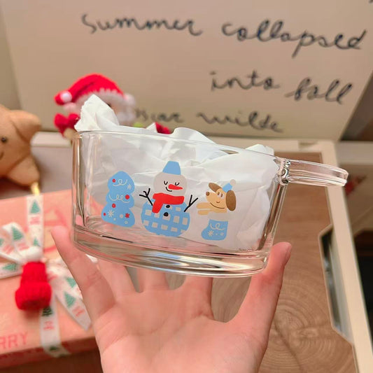 Christmas snowman glass yogurt bowl with festive design and Best wishes message, 400ML