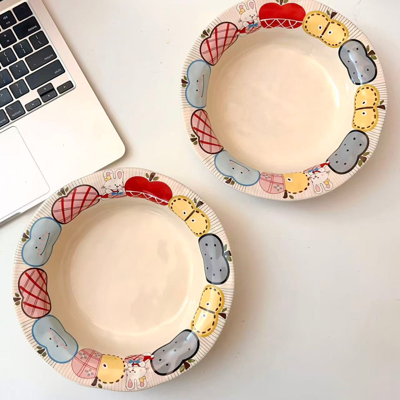 Apple Bunny Ceramic Deep Plate – 8.2 Inch