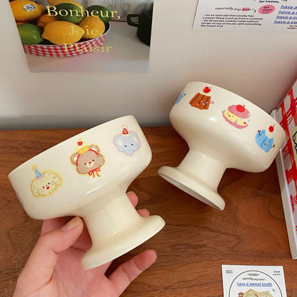 Creamy Cartoon Ceramic Dessert Cup – Cute Ice Cream Bowl | Microwave & Dishwasher Safe
