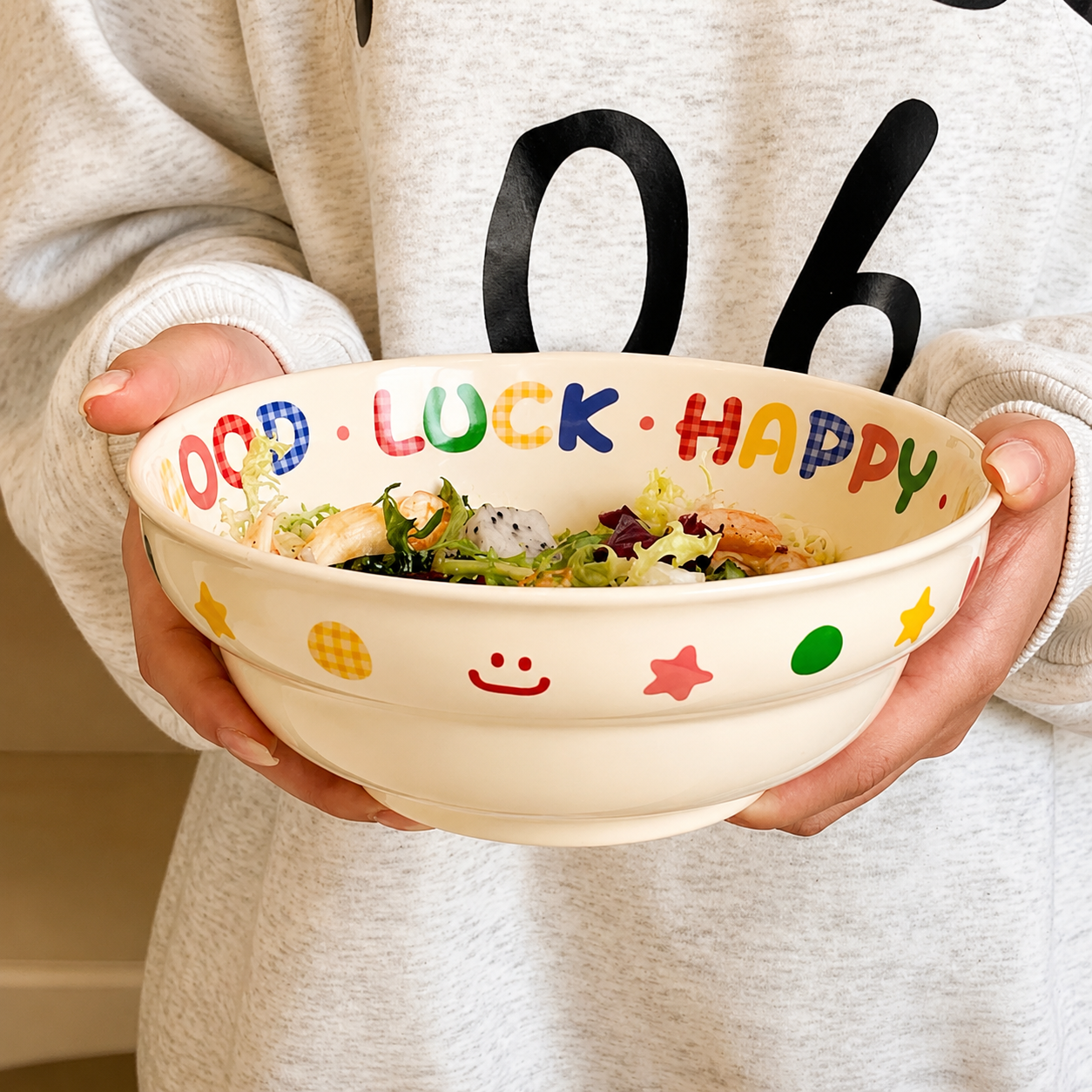 Rainbow Gingham Letter Ceramic Bowl – 2 Sizes