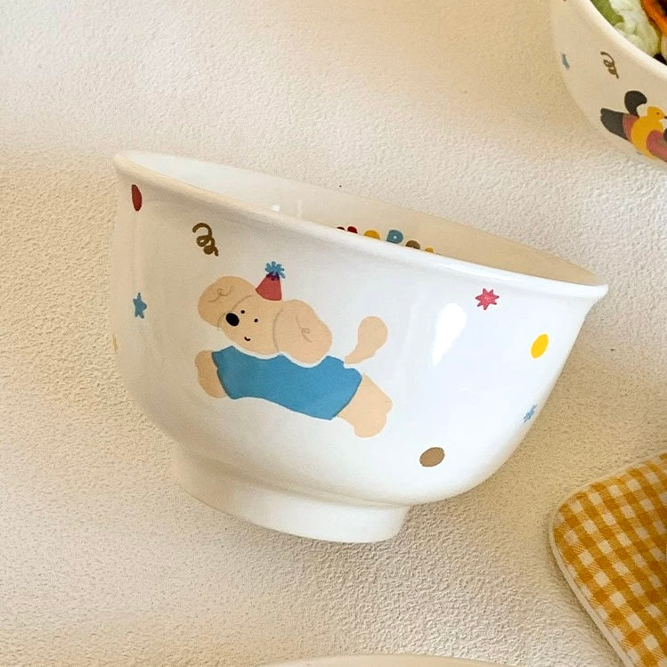Cute Cat & Dog Ceramic Footed Noodle Bowl – 1000ML