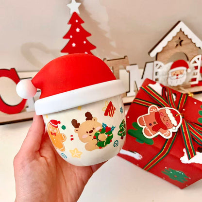 Santa Hat Ceramic Mug with Silicone Lid, 230ML | Christmas Gift