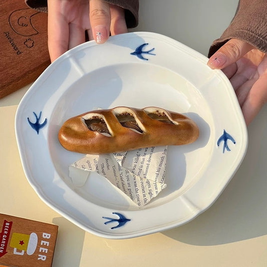 Japanese Hand-Painted Swallow Deep Ceramic Plate