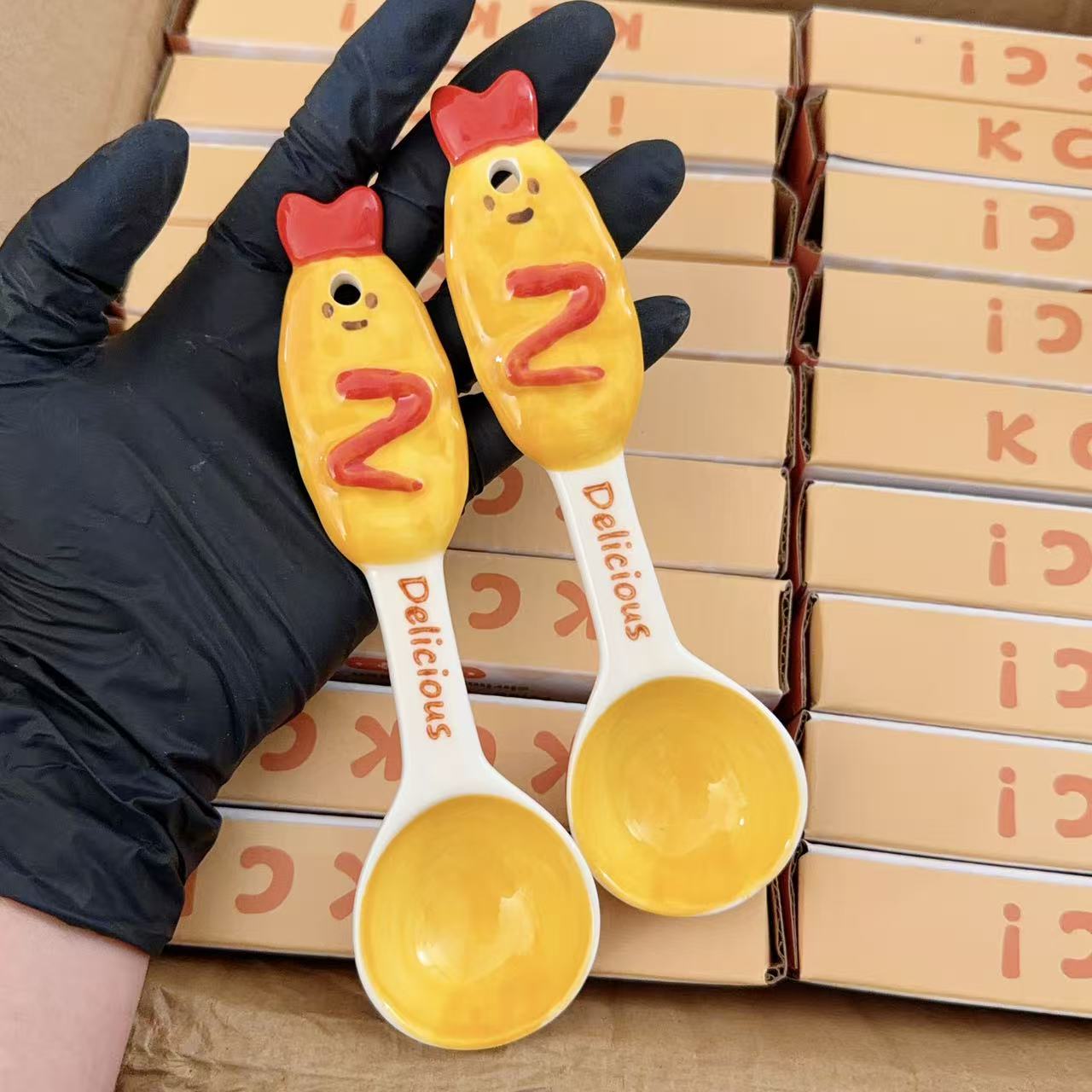 Kawaii Fried Shrimp Ceramic Spoon