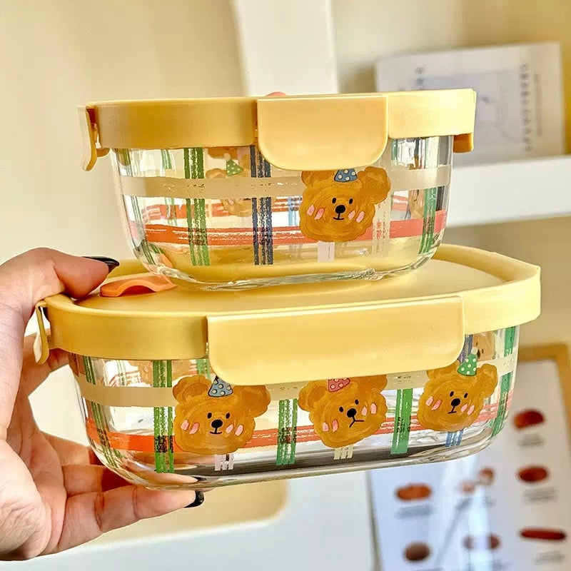 Cute Bear Glass Food Container - 800ML Bento Box