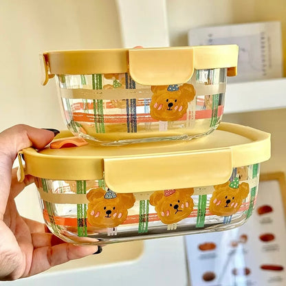 Cute Bear Glass Food Container - 800ML Bento Box
