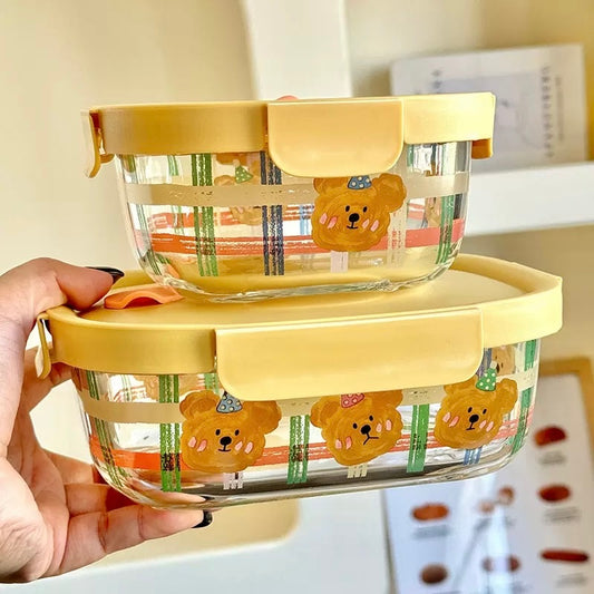 Cute Bear Glass Food Container - 800ML Bento Box