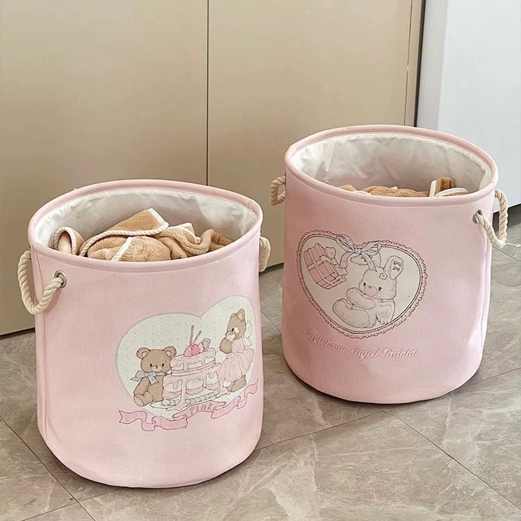 Cute Bear and Bunny Linen Storage Bag/Laundry Basket - Foldable, Water-Resistant, Durable for Clothes and Toys